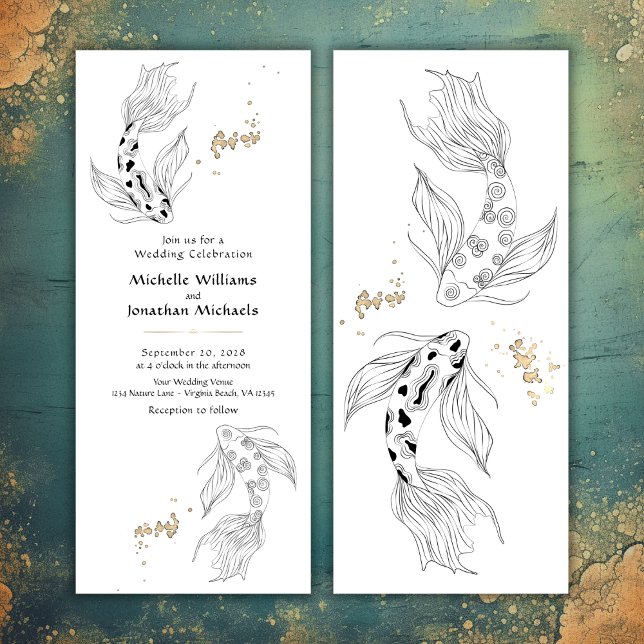 Convites Casamento de Peixes Koi Japoneses Elegante (Elegant Japanese Koi Fish Wedding Invitation)