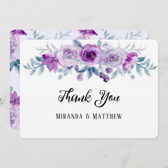 Convites Casamento De Pêmonas Com Aquarela Purple - Obrigad (Frente/Verso)