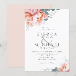 Convites Casamento de Pêmonas Rosa Rosa-Rosa-Blush Moderno