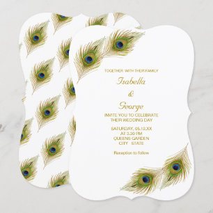 Convites Casamento de Penas de Pavão Elegantes