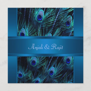 Convites Casamento de Penas de Pavão Roxo Azul Real