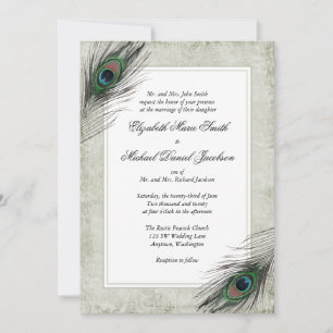 Convites Casamento de Penas de Pavão Vintage