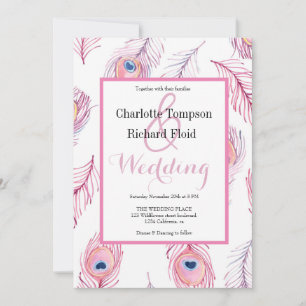 Convites Casamento de Penas de Peacock Rosa