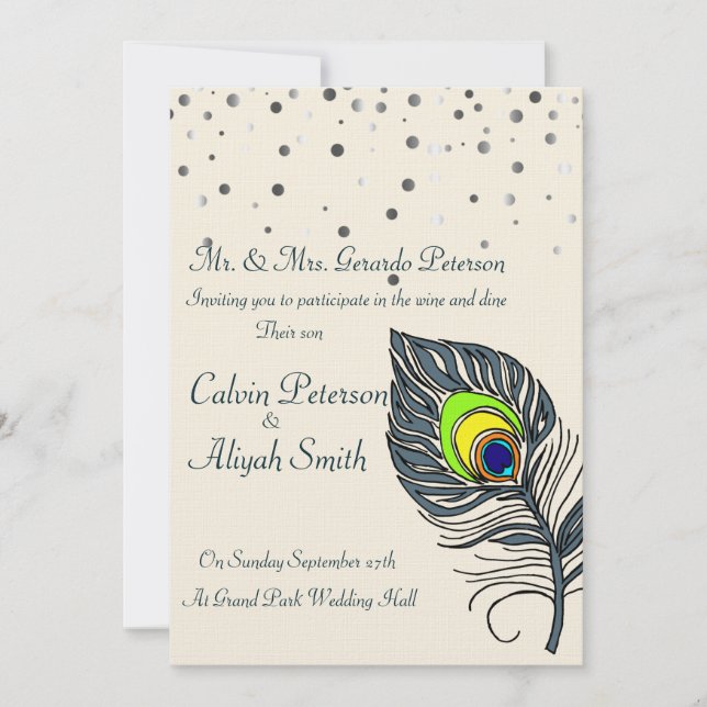 Convites Casamento de Penas de Penas de Pancos de Silver Gl (Frente)