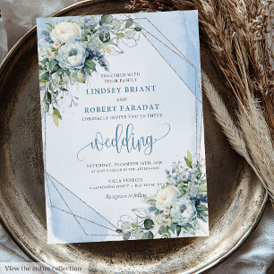 Convites Casamento de Peões Brancos Azuis de Prata Azul Gla