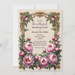 Convites Casamento de peões cor-de-rosa com quadro de arte