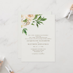 Convites Casamento de Peões Florais Elegante Cream