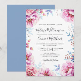 Convites Casamento de Peões Rosa Floral com Aquarela