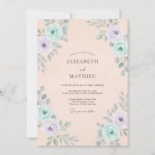 Convites Casamento de Peônia Água Lilás Champagne