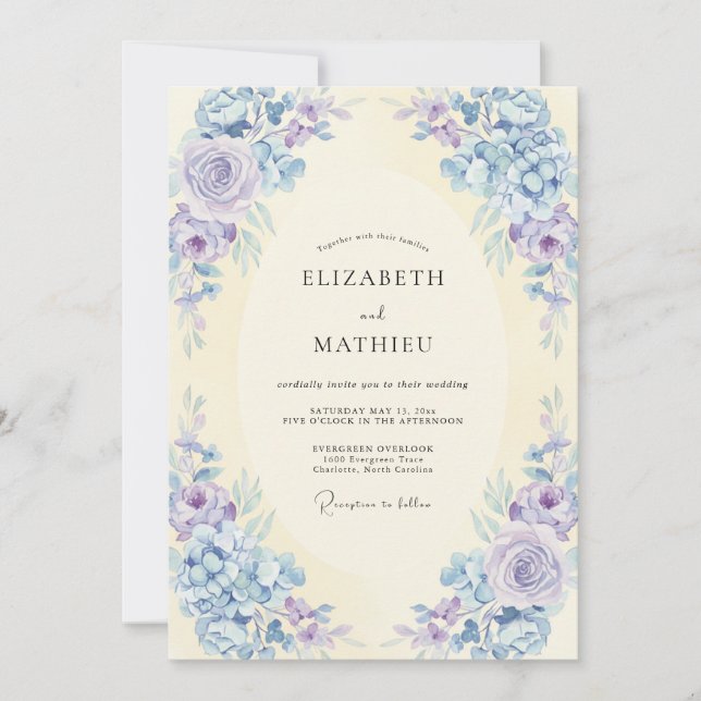 Convites Casamento de Peônia Âmbar Violeta (Frente)