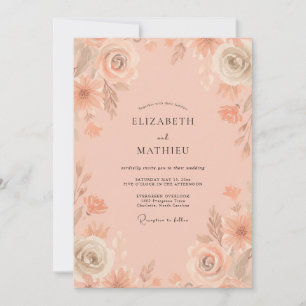 Convites Casamento de Peônia Aquarela Pêssego