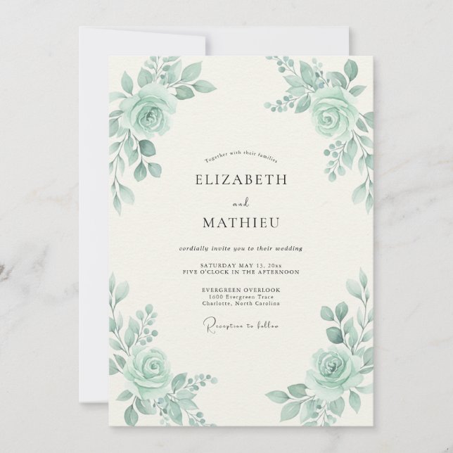 Convites Casamento de Peônia Celadão Suave (Frente)