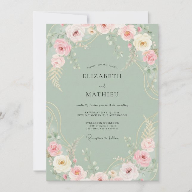 Convites Casamento de Peônia Celadão Suave (Frente)