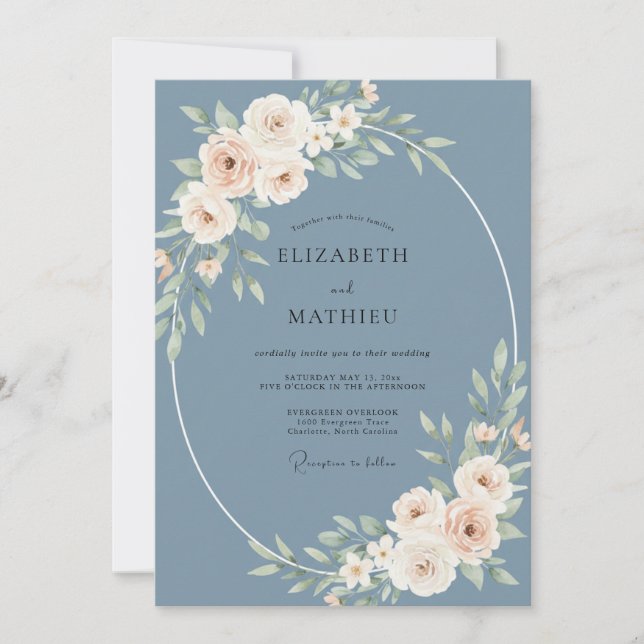 Convites Casamento de Peônia Champanhe Slate (Frente)