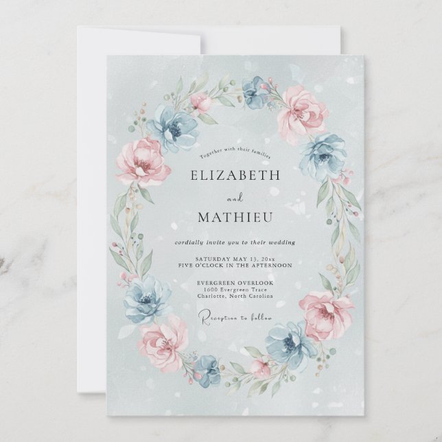 Convites Casamento de Peônia com Blush Rosa em Pó (Frente)