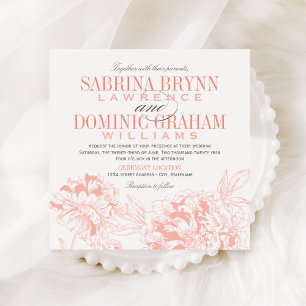 Convites Casamento de Peônia Coral e Cinza