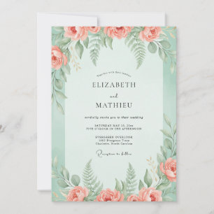 Convites Casamento de Peônia Coral Mint