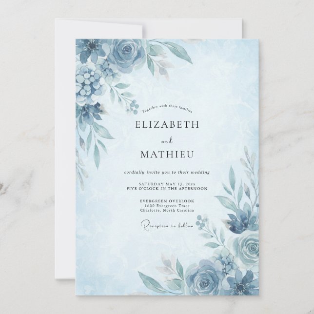Convites Casamento de Peônia Cornflower Slate (Frente)