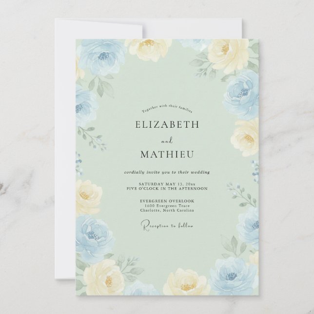 Convites Casamento de Peônia Creme Azure (Frente)