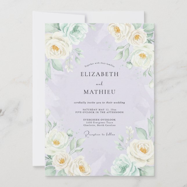 Convites Casamento de Peônia Creme Orquídea (Frente)