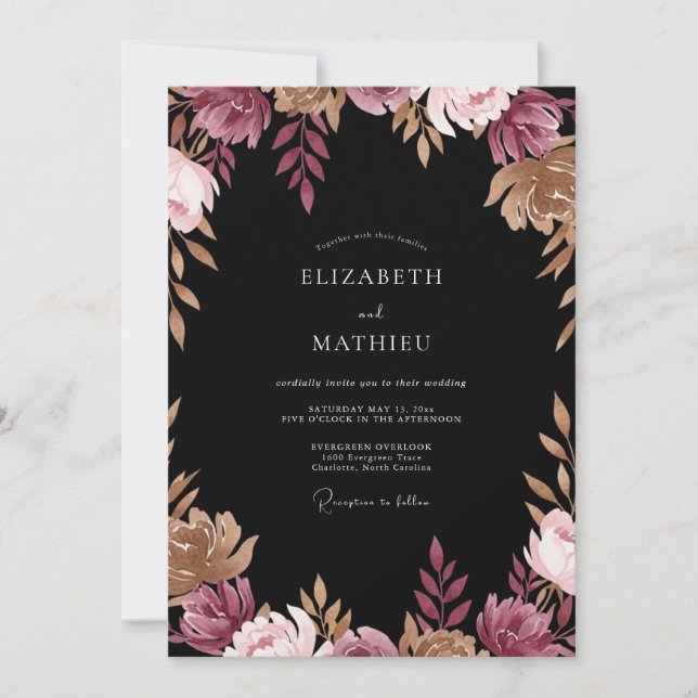 Convites Casamento de Peônia de Cobre Malva Suave (Frente)
