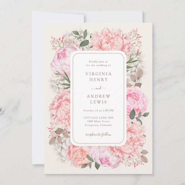 Convites Casamento de Peônia de Jardim Moderno (Frente)