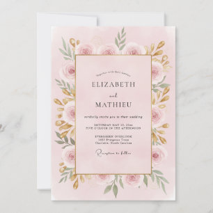 Convites Casamento de Peônia Dourada com Rosa Suave