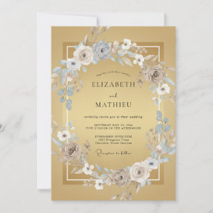 Convites Casamento de Peônia Dourado Antiquado Mel