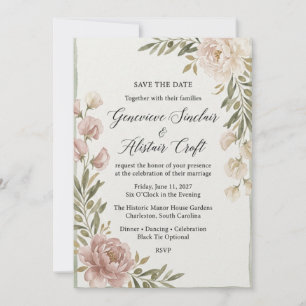 Convites Casamento de Peônia e Ervilha-Doce com Aquarela em