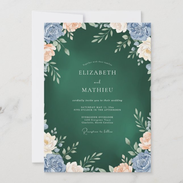 Convites Casamento de Peônia Esmeralda Escura (Frente)