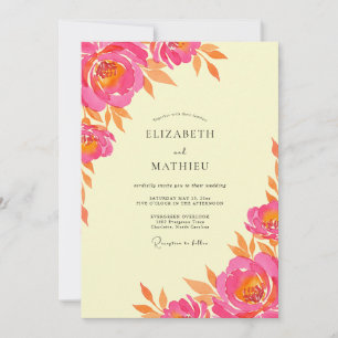 Convites Casamento de Peônia Laranja Magenta Costeira