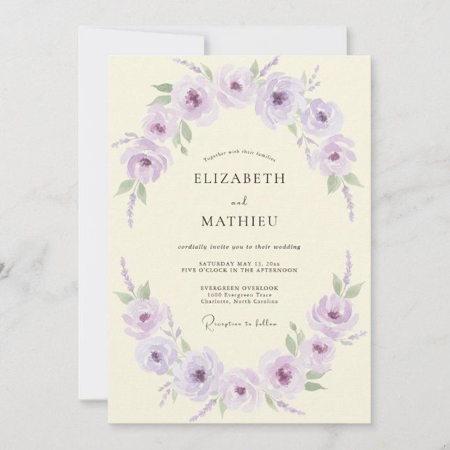 Convites Casamento de Peônia Lavanda (Frente)