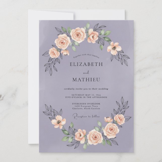 Convites Casamento de Peônia Lavanda Empoeirada (Frente)