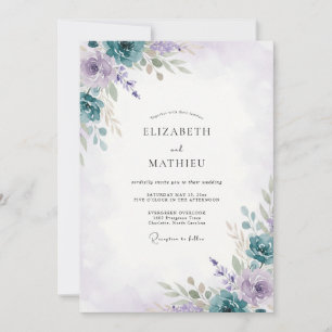 Convites Casamento de Peônia Lilás Desbotado Periwinkle