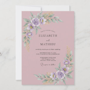 Convites Casamento de Peônia Lilás Malva
