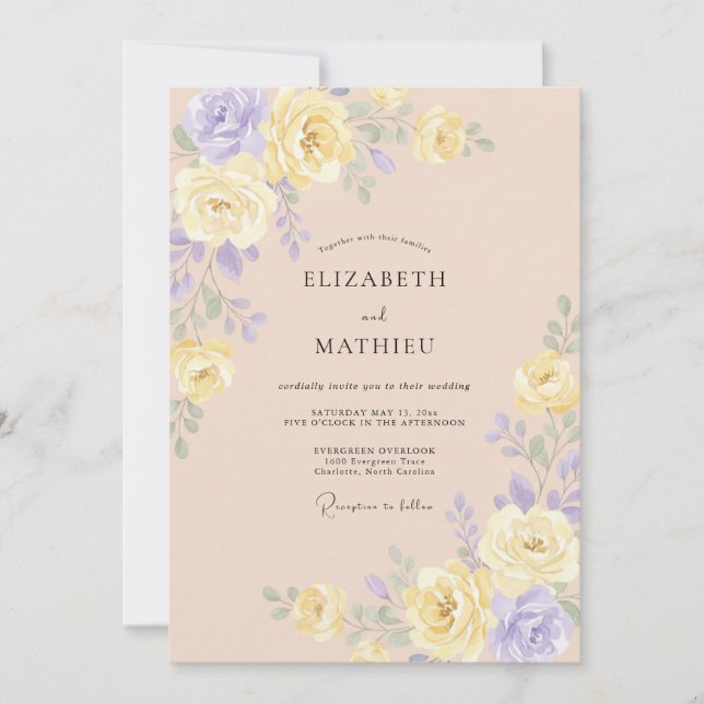 Convites Casamento de Peônia Lilás Manteiga Macia (Frente)