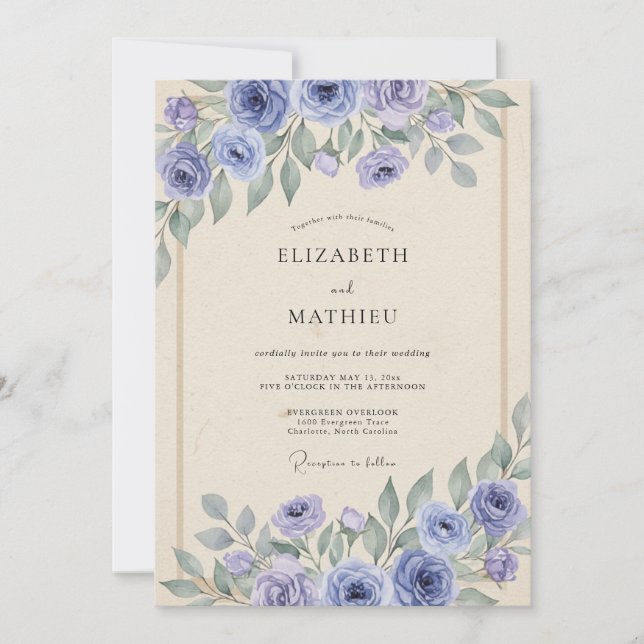 Convites Casamento de Peônia Lilás Pálido Periwinkle (Frente)