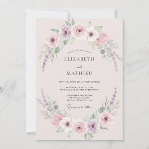 Convites Casamento de Peônia Lilás Rosa Antigo