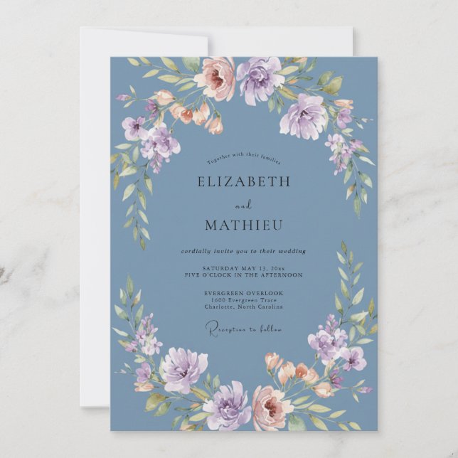 Convites Casamento de Peônia Lilás Slate (Frente)