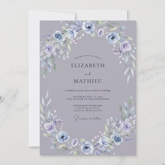 Convites Casamento de Peônia Lilás Suave Slate (Frente)