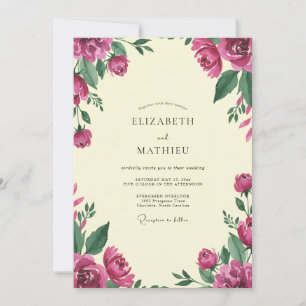 Convites Casamento de Peônia Magenta Marfim