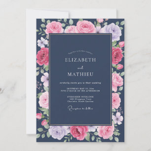 Convites Casamento de Peônia Magenta Meia-Noite