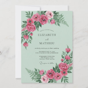 Convites Casamento de Peônia Magenta Mint