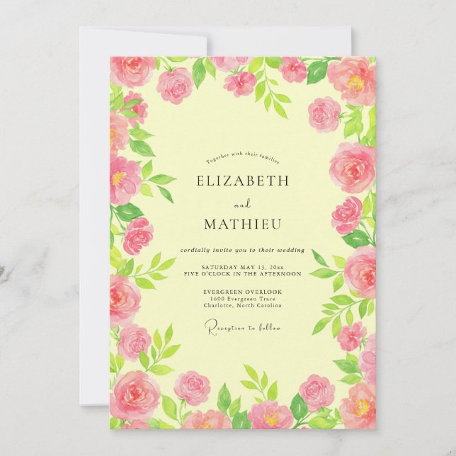 Convites Casamento de Peônia Magenta Primrose (Frente)