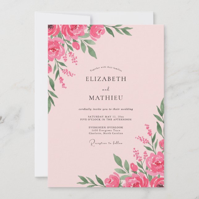 Convites Casamento de Peônia Magenta Rosa (Frente)