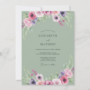 Convites Casamento de Peônia Magenta Sage