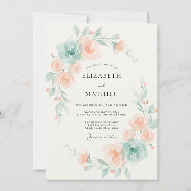 Convites Casamento de Peônia Maresia Dourada (Frente)