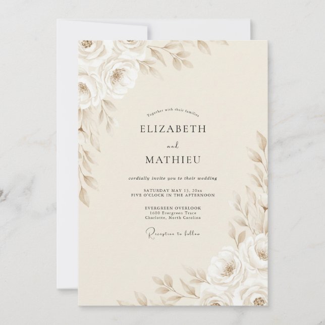 Convites Casamento de Peônia Marfim (Frente)
