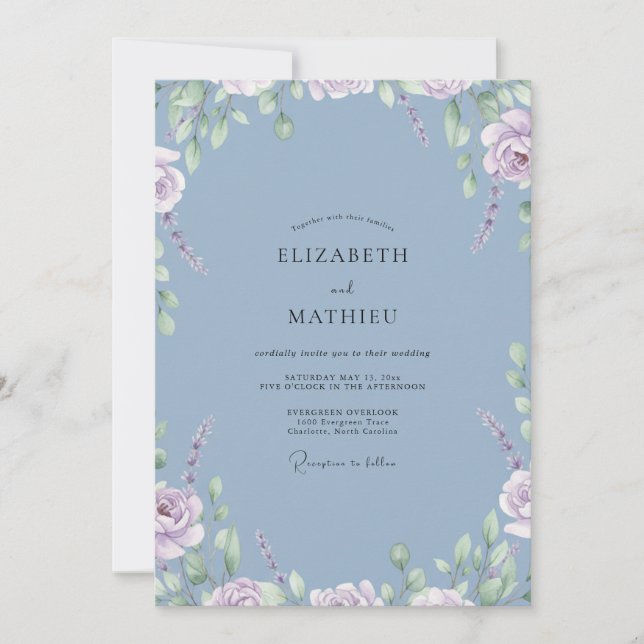 Convites Casamento de Peônia Mauve Aço (Frente)