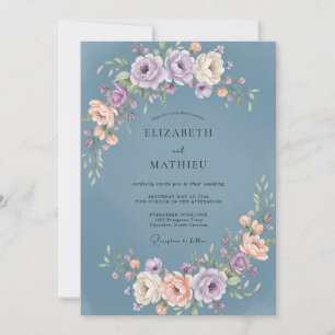 Convites Casamento de Peônia Mauve em Slate Dusty